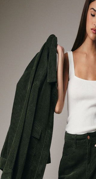 Pocket Detailed Corduroy Jacket / Olive