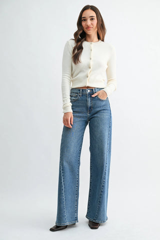 Full Length Twisted Seam Wide Leg /Medium Denim