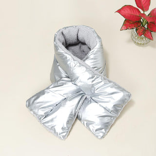 Reversible Puffer Sherpa Pull Through Scarf / Silver