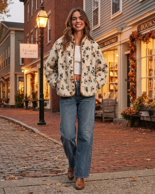 Grace Floral Fleece Jacket / Cream / Khaki