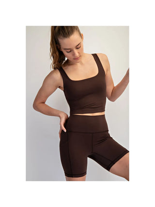 Nylon Butter Square Neck Cropped Tank / Espresso