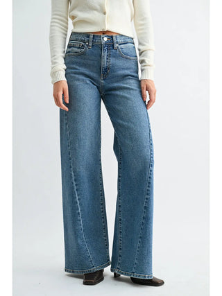 Full Length Twisted Seam Wide Leg /Medium Denim