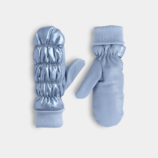 Faux Leather Puffer Mitten / Dusty Blue