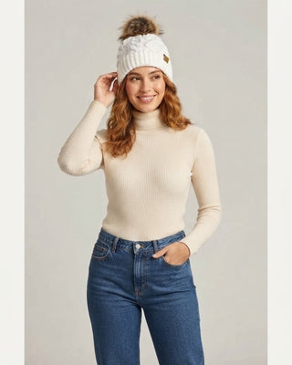 White Cable Knit Pom Hat