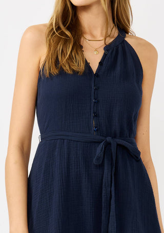 Sleeveless Button-Front Mini Dress with Waist Tie