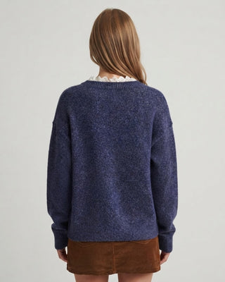 Chester Ruffle Trim V Neck Sweater / Denim