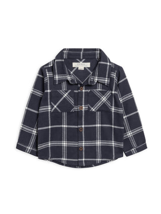Lev Flannel Long Sleeve Collared Shirt - Navy Plaid