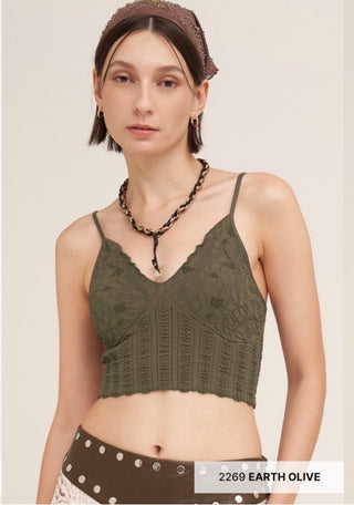 Lace Textured Bralette / Earth Olive