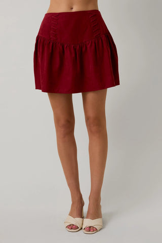 Lacing Detailed Mini Skirt / Burgandy
