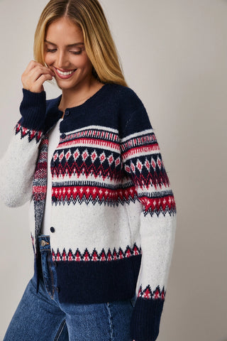 Button Down Nordic Pattern Sweater Cardigan