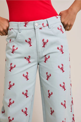 Mid-Rise Lobster Graphic Wide Leg Pants