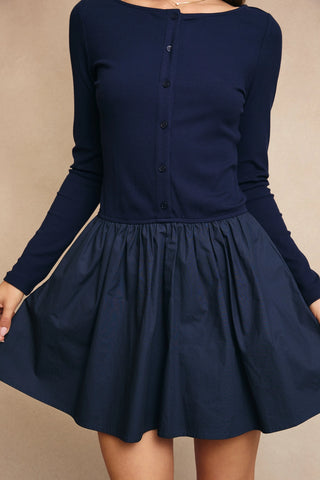Boat Neck Knit Top Mini Dress / Navy