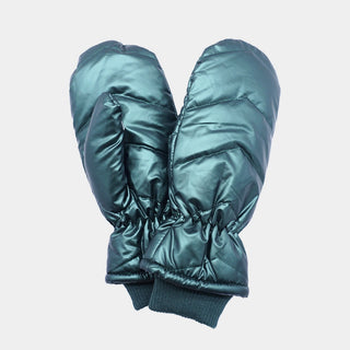 Shiny Puffer Mitten Gloves / Green