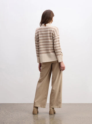 Mock Neck Sweater - Double Stripe Camel