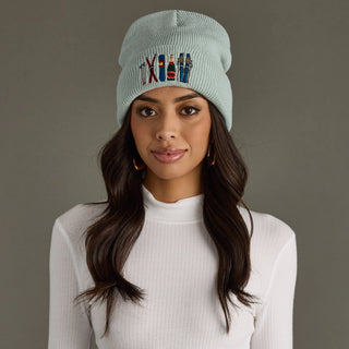 Lt. Blue Ski Embroidered Knit Beanie