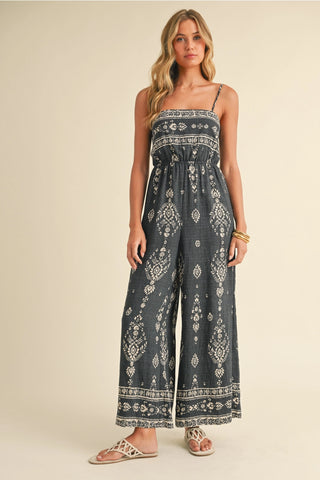 Smocked Printed Jumpsuit