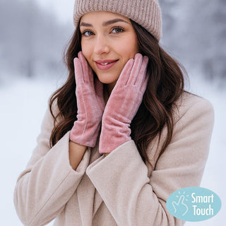 Solid Velvet Feel Smart Touch Gloves / Pink