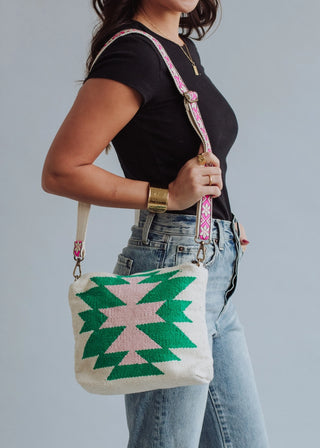 Beige, Green & Pink Aztec Crossbody
