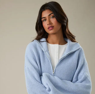 Zip Up Oversized Sweater Cardigan / Baby Blue