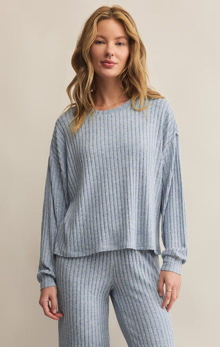 Daydream Ribbed Long Sleeve Top / Light Denim