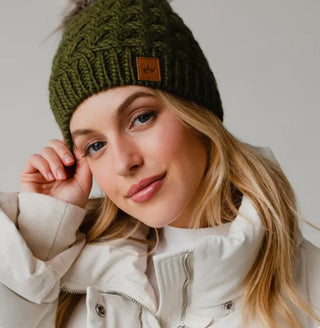 Olive Knit Pom Hat
