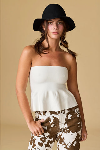 Ellie Strapless Knit Peplum Top / White