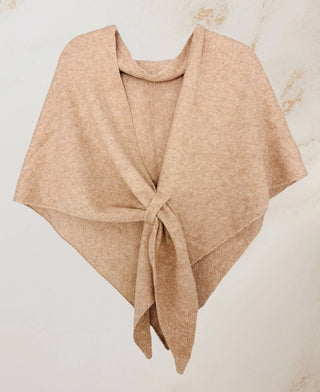 Cashmere-Blend Knit Triangle Shawl / Khaki