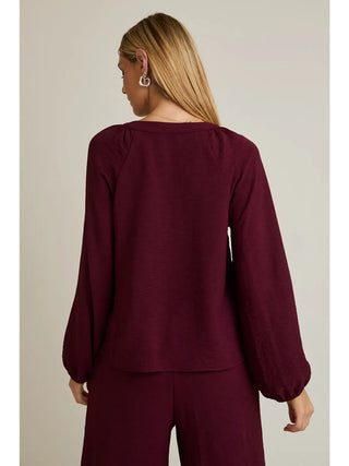 Front Tie Long Sleeve Top / Wine