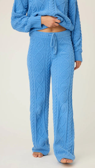 Solid Open Leg Pant Chenille Cable Knit / Sea