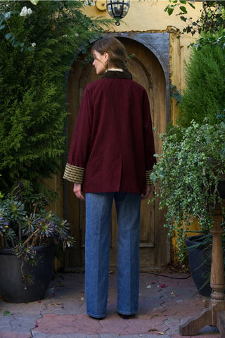 Contrast Collar Barn Coat / Oxblood Muti