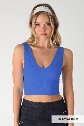 Lace V Neck Tank Top / Royal Blue