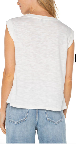 Sleeveless Woven To Knit Top/ Whipped Cream