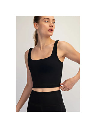 Nylon Butter Square Neck Cropped Tank / Black