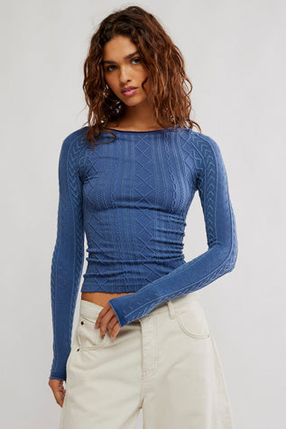So Soft Seamless Modal Cable LS / Vintage Indigo