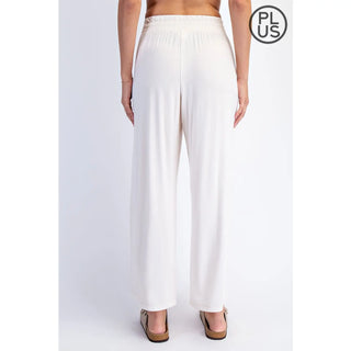 Plus Size Viscose Modal Cropped Wide Leg Pants / Ivory
