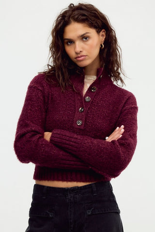 Tucked Henley Pullover / Burgundy Combo