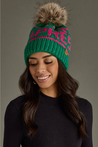 Green & Pink Apres Pom Hat