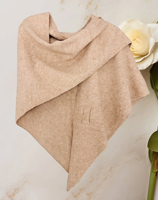 Cashmere-Blend Knit Triangle Shawl / Khaki