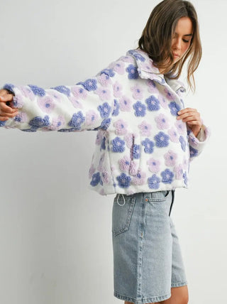White Floral Fleece / Lavender Multi