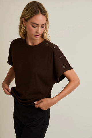 Round Neck Short Sleeve Shoulder Button Detail Top