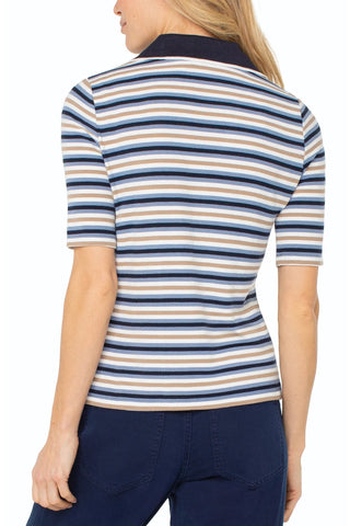 Multi Stripe Collared Henley Knit Top