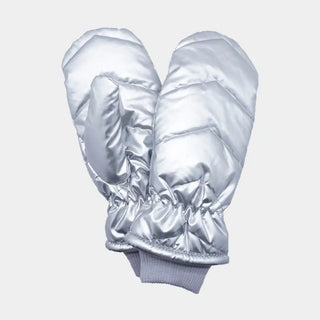 Shiny Puffer Mitten Gloves / Silver