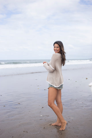 Eliza Crew Cotton Knit / Khaki/White