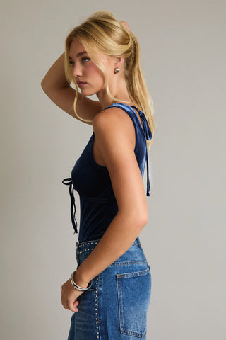 Velvet Sleeveless Bodysuit / Navy