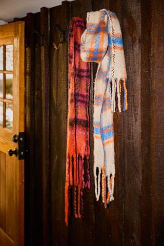 Highland Plaid Skinny Scarf / Ivory Combo
