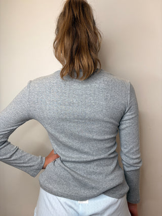 Pointelle Henley Long Sleeve / Heather Grey