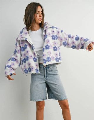 White Floral Fleece / Lavender Multi