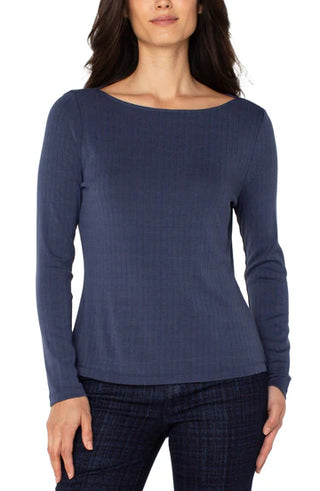 Liverpool Long Sleeve Boat Neck Knit Top - Washed Navy