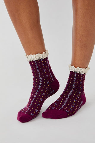 Rosebud Waffle Knit Ankle / Dahlia