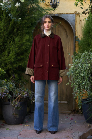 Contrast Collar Barn Coat / Oxblood Muti